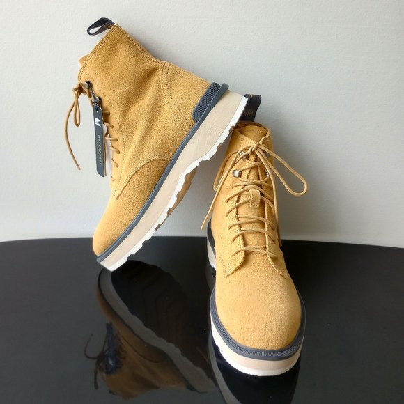 Sorel Women's Hi-Line Lace-Up Waterproof Combat Boot in Lovely GEO Yellow / Jet - Picture 12 of 14